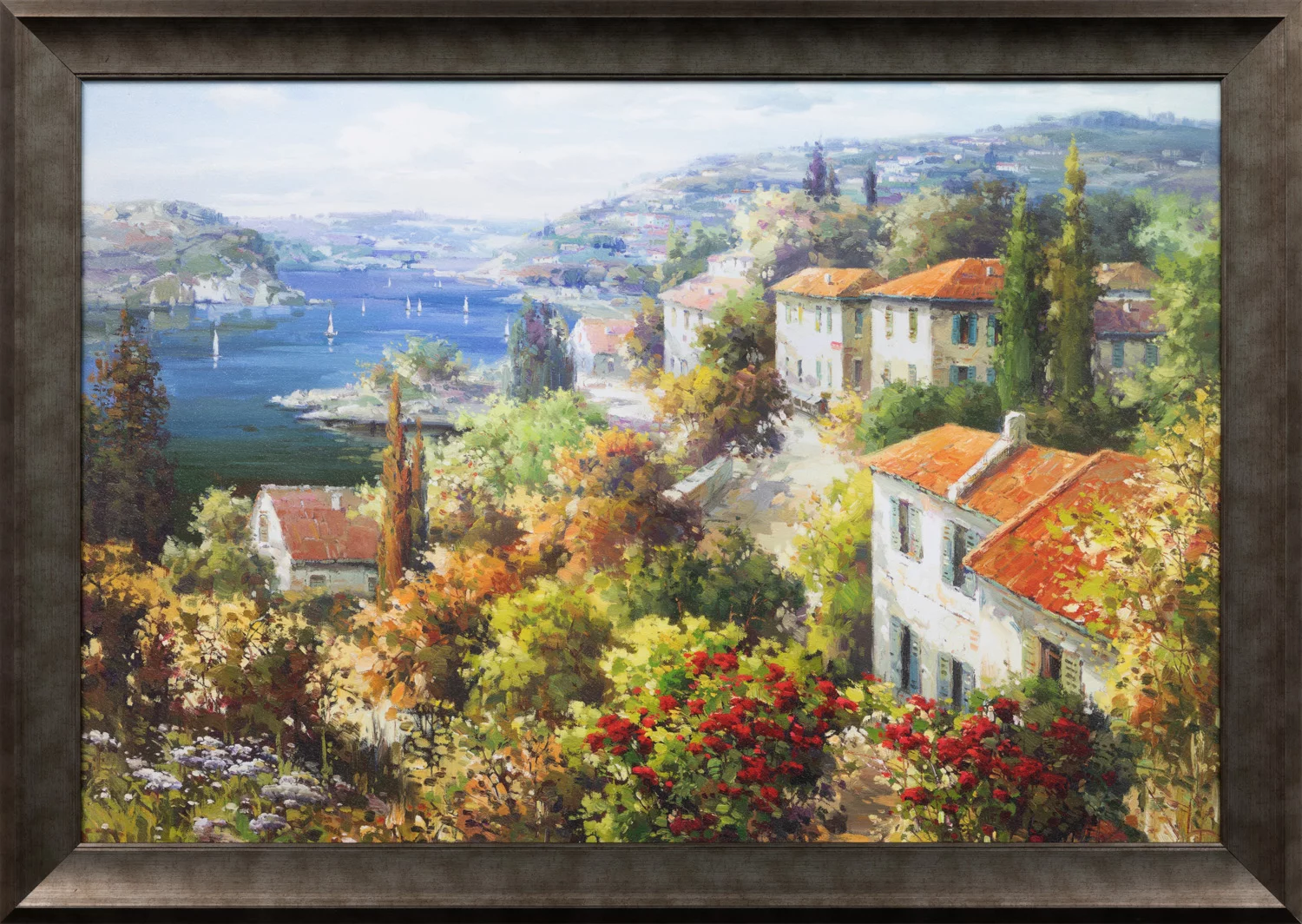 A Perfect View Mediterranean Style Framed Wall Art for Living Room, Bedroom, Family Room
