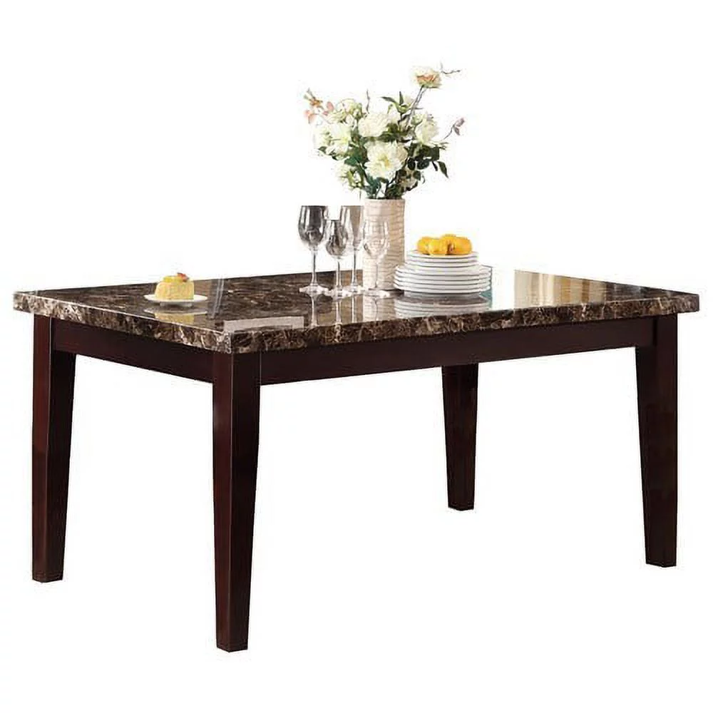 Espresso Dining Table with Faux Marble Top - 107.0 - Elevate your dining experience with elegance