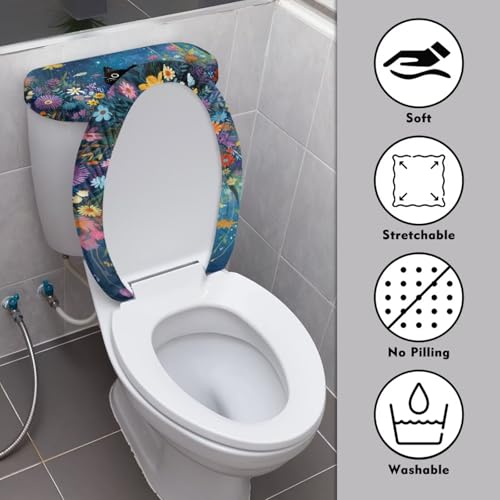 Christmas Bow Bell Toilet Tank Lid Cover and Toilet Seat Lid Cover 2 Pcs Set Toilets Covers with Elastic Cloth Fits Most Toilets Tanks & Lids