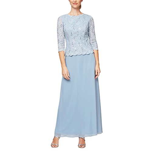 Alex Evenings Women's 3/4 Sleeve Stretch Lace Bodice One Piece Mother of The Bride Dress (Petite and Regular Sizes)