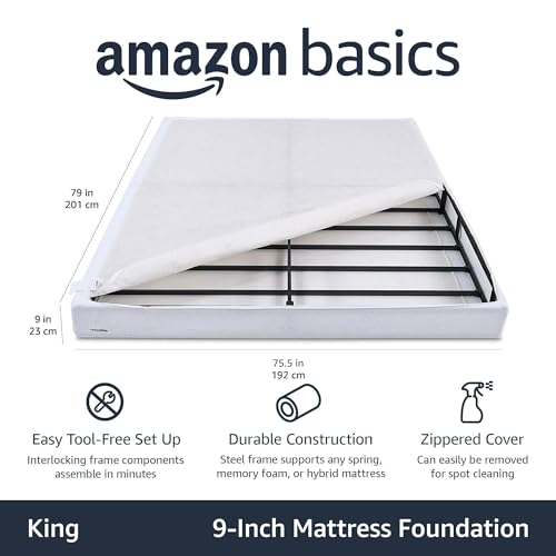 Amazon Basics Smart Box Spring Bed Base, 7-Inch Height Mattress Foundation, Tool-Free Easy Assembly, Queen, 79