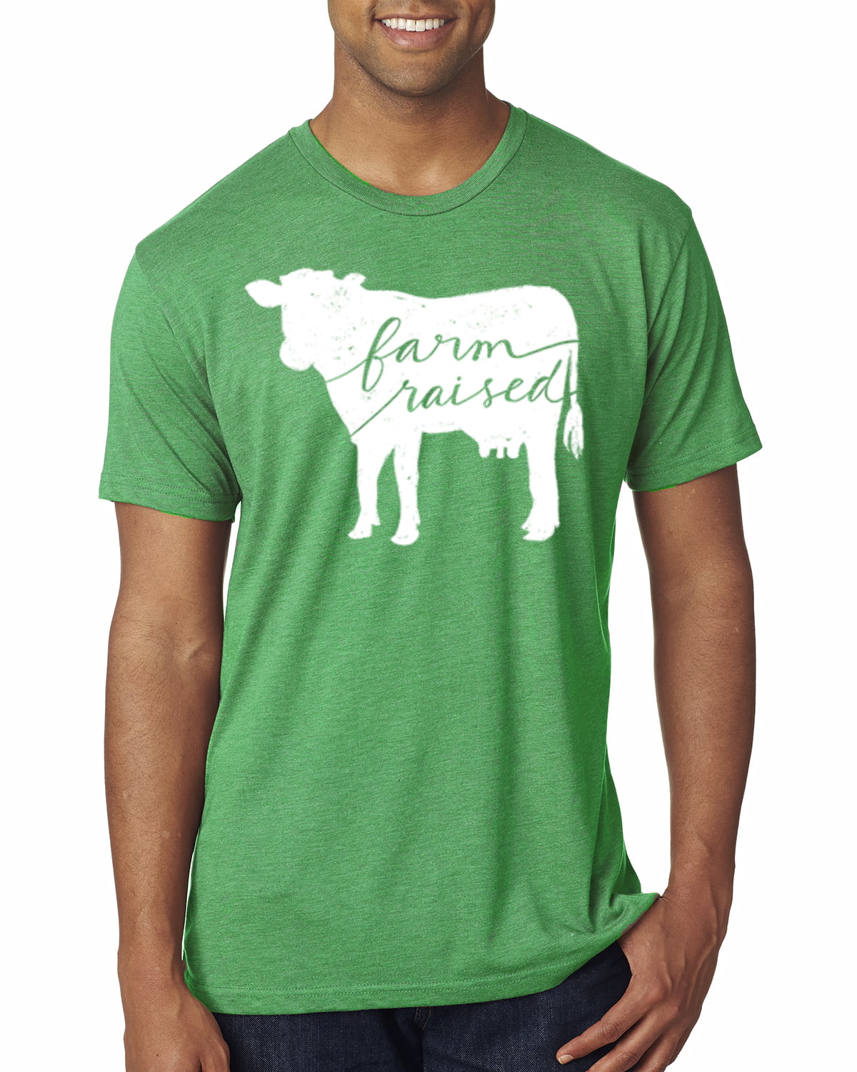 Wild Bobby, Farm Raised Cow Animal Lover Mens Premium Tri Blend T-Shirt, Envy, Small