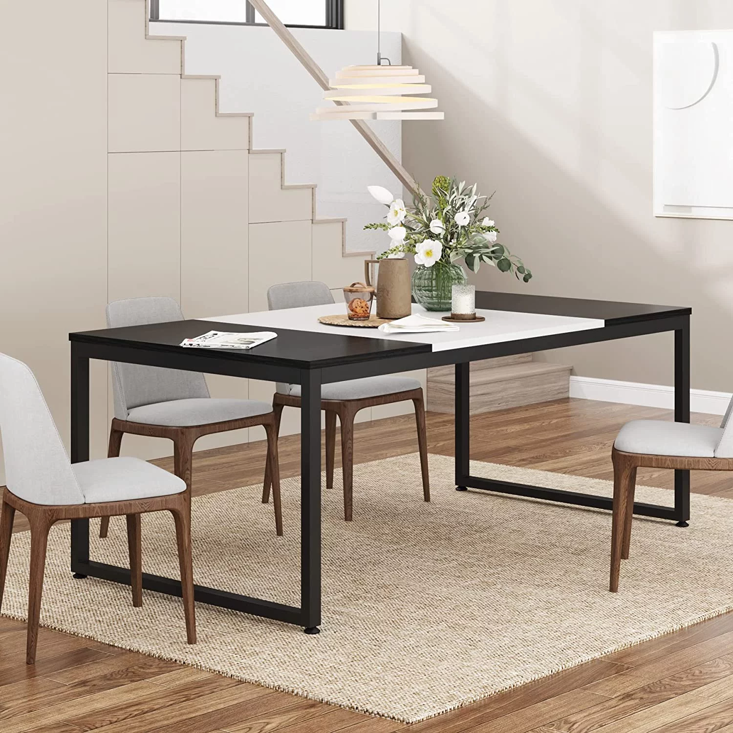 Tribesigns Modern Dining Table for 6, 71 Inch Wood Rectangular Table (Black/White)