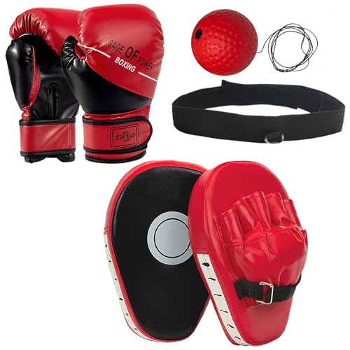 3-in-1 Kids Boxing Gloves and Punching Mitts Set, Boxing Pads with Boxing Reflex Ball, Kids Boxing Equipment Set for MMA Training, Muay Thai, Karate, Taekwondo