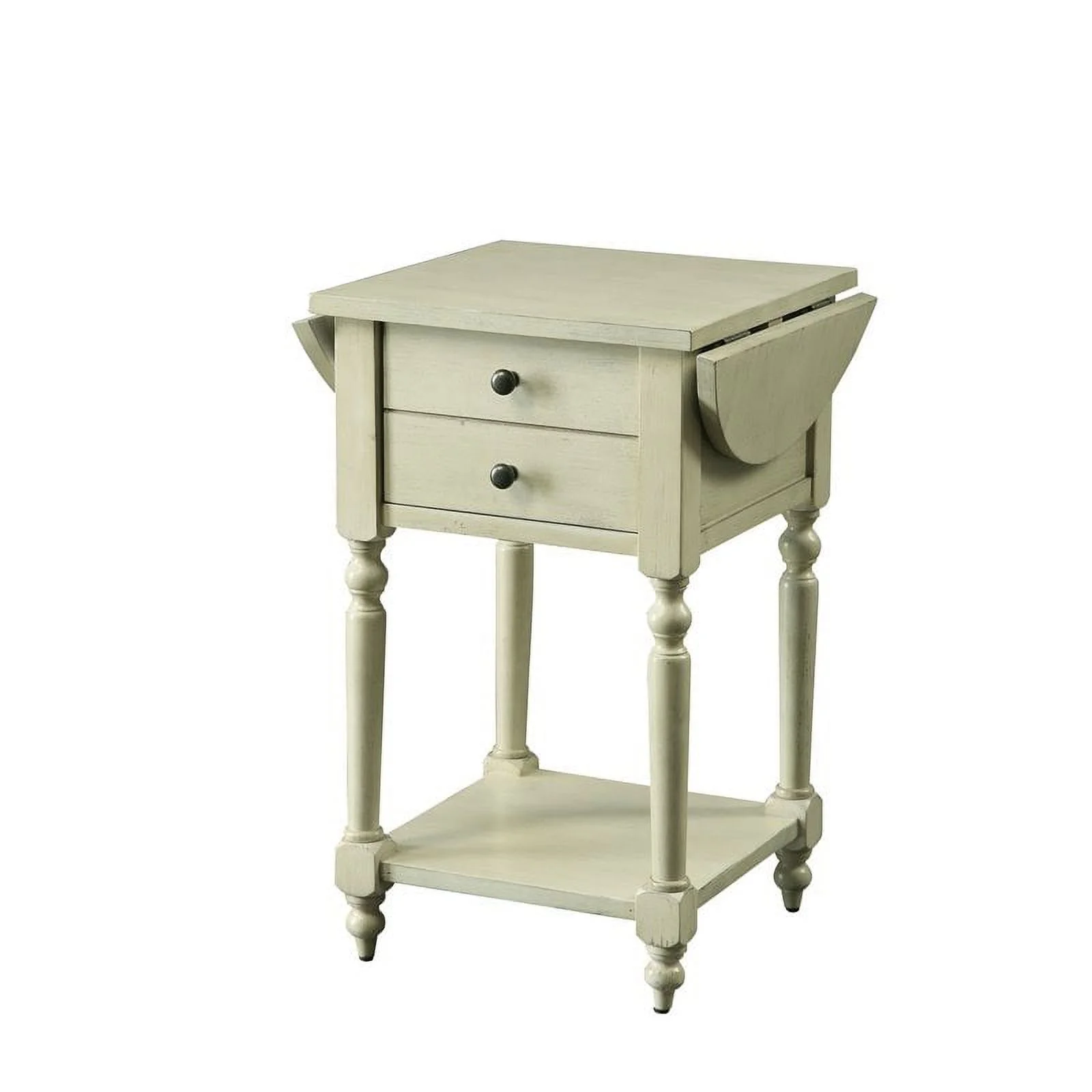 Bowery Hill Transitional Wood Drop-Leaf Side Table in Antique White