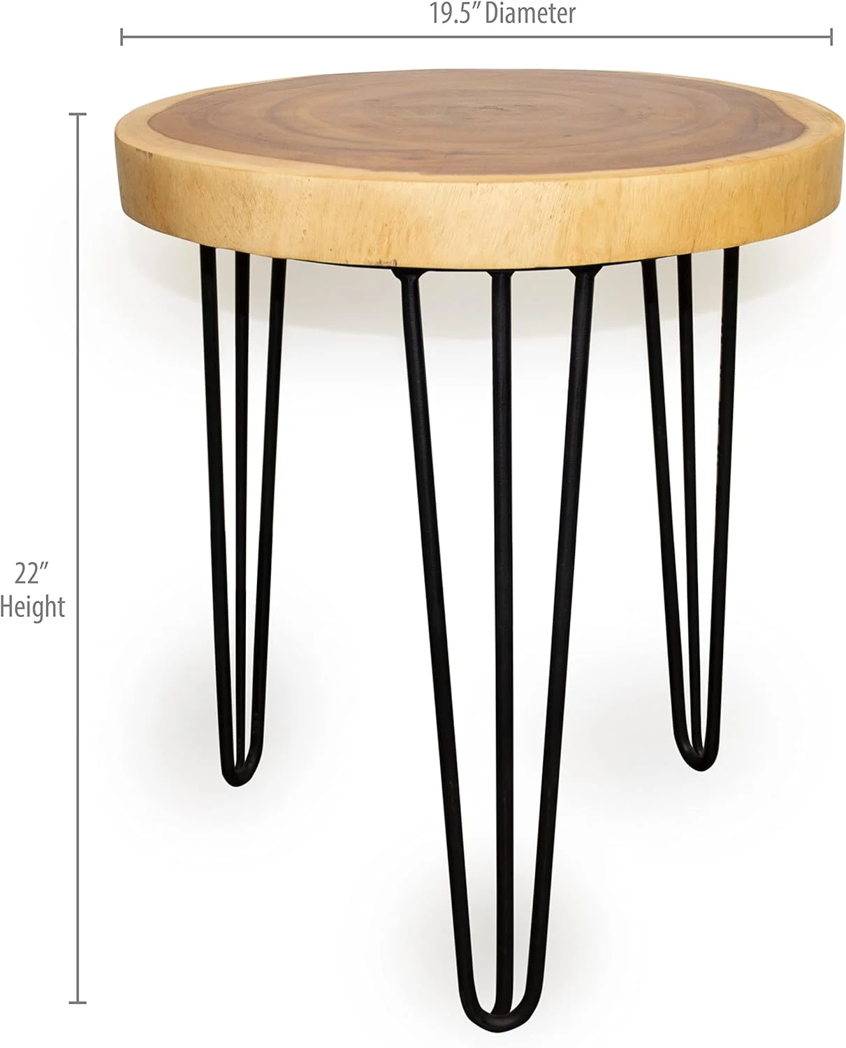 Natural Wood Slab Round Accent End Table (Saman Wood)