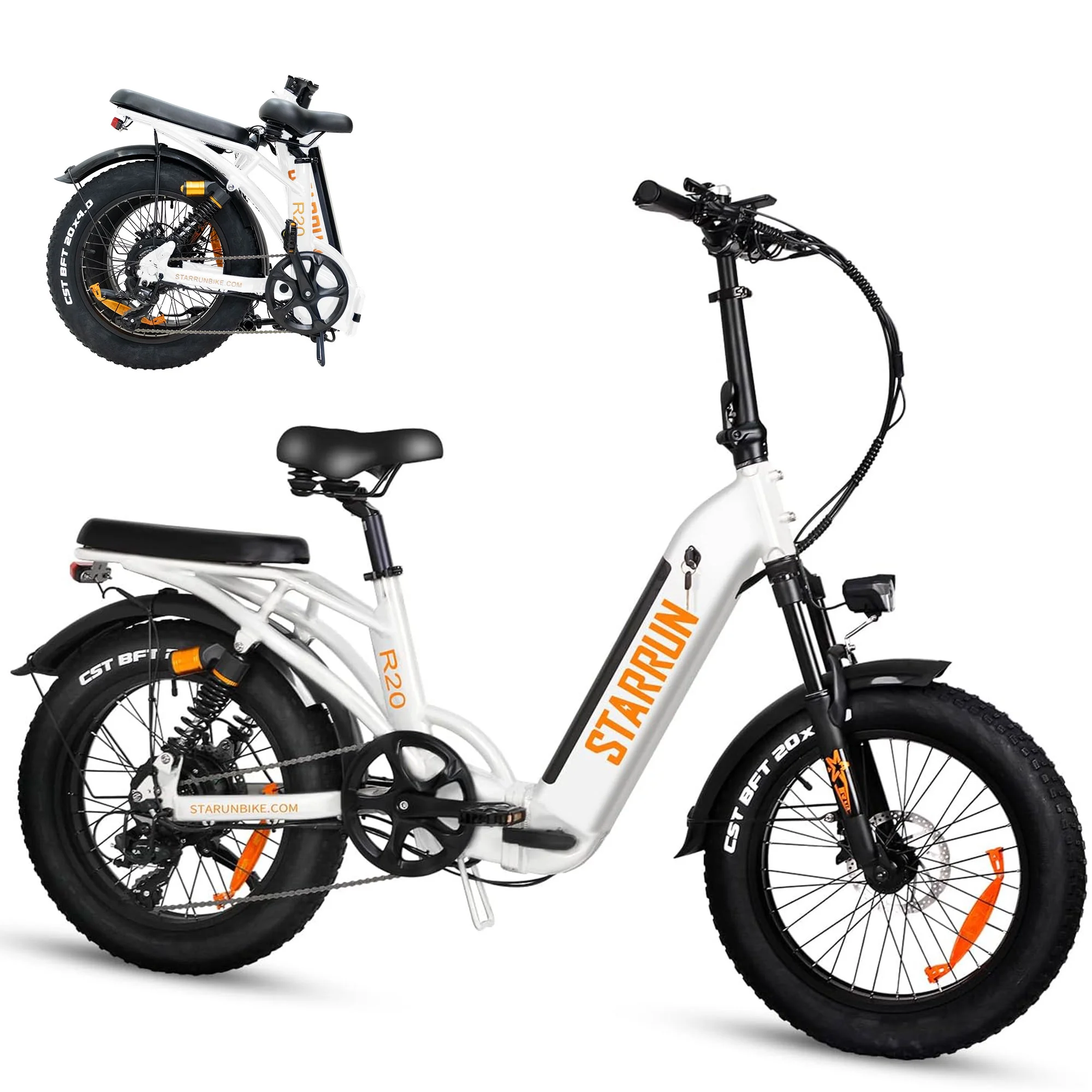 Foldable Electric Bike, Up to 20mph & 48V 20AH Removable Battery & Full Suspension Electric Bicycle for Adults, 20''×4.0'' Electric Bike Fat Tire, Step through Ebikes