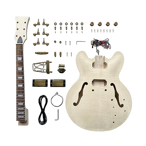 DBL DIY Electric Guitar Kit,Semi-Hollow Body Electric Guitar,with Paulownia Wood Core and Maple Plywood,6 Strings,Build Your Own Guitar
