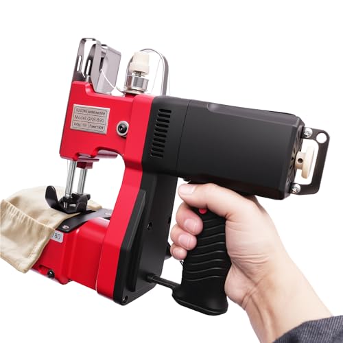 Leather Heavy Duty Sewing Machine, 1,800 stitches Industrial Canvas Stitching Closer, 6MM Maximum thickness GK9-890 Portable 110V Bag Sewing-Equipment 15000RPM with Accessory Kit, Red