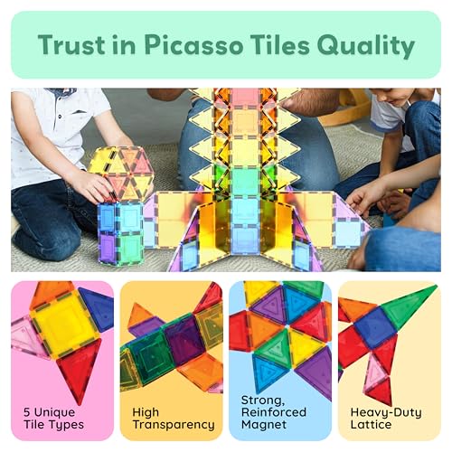 PicassoTiles 100 Piece Set 100pcs Magnet Building Tiles Clear Magnetic 3D Blocks Construction Playboards, Creativity Beyond Imagination, Inspirational, Recreational, Educational Conventional