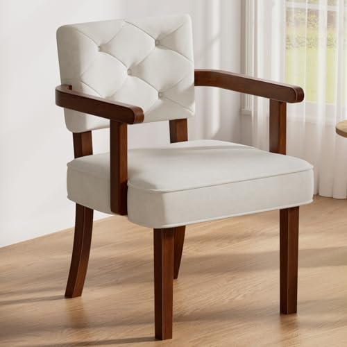 Side Arm Chair,Small Accent Chair,Mid Century Armchair,Upholstered Wooden Chairs,Corner Chair with Arm Rest,Tufted Backrest, Cushion, for Office,Waiting/Reading/Living Room (Grey)