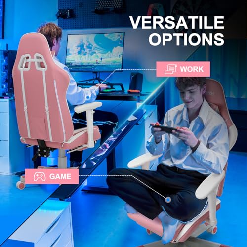 GTRACING Gaming Chair with Footrest, Ergonomic Computer Game Desk Chair, Recline Gaming Chair Seat Height Adjustment, Swivel Rocker with Headrest and Lumbar (Blue)