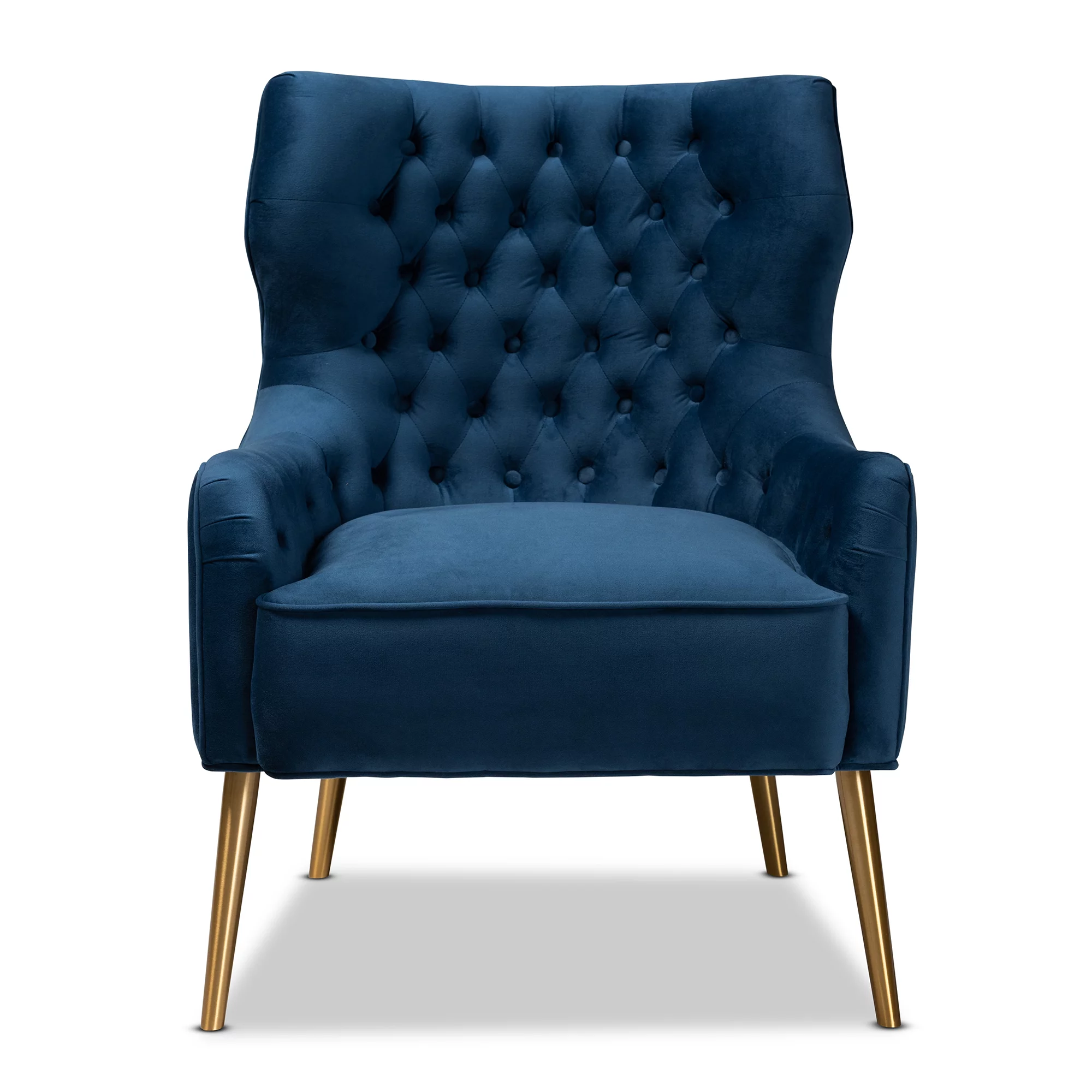 Baxton Studio Nelson Wingback Chair, Navy Blue and Gold