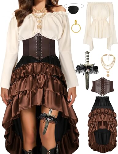 CICOCI Pirate Costume Women Outfits Renaissance Corset Steampunk Skirt Top Pirate Accessories Full Halloween Costume