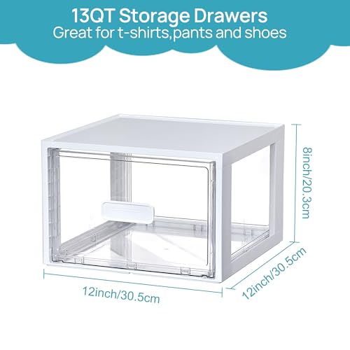 Vtopmart 4 Pack 13QT Clear Stackable Storage Drawers,Easily Assemble Acrylic Closet Organizers,Plastic Storage Bins for Bathroom,Cabinet,Kitchen Pantry,Under Sink Organization