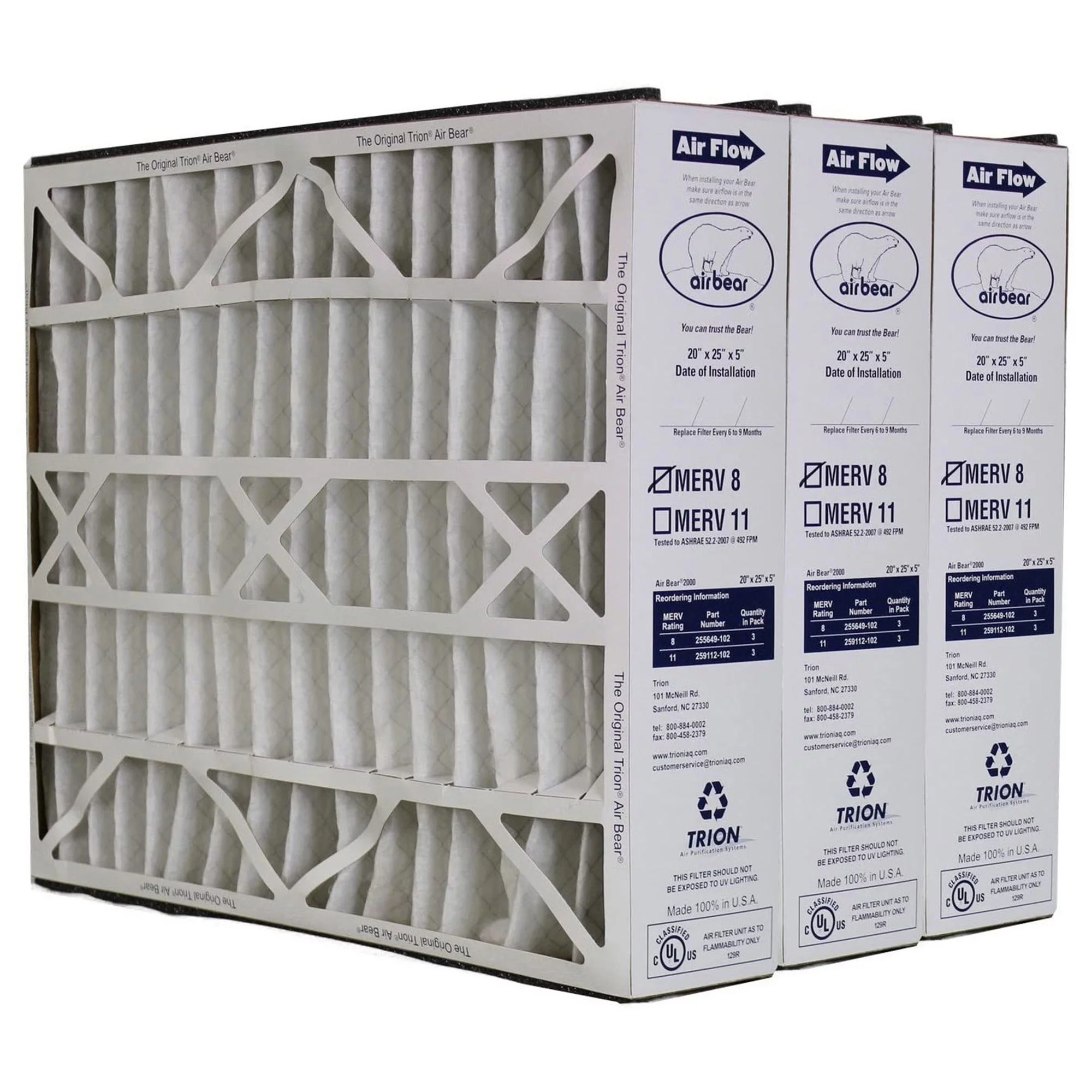 Trion 255649-102 Air Bear 20x 5x 5 Inch MERV 8 Air Purifier Filter (3 Pack)