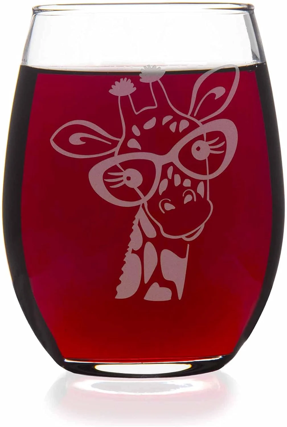 Cute Giraffe Glasses Stemless Wine Glass - Giraffe Gift, Wild Animal Glass, Fun Wine Glass