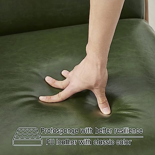 Glitzhome 2 Set Mid Century Black Accent Armchair, Single Reading Armchair PU Leather Lounge Chair with Walnut Ruberwood Frame