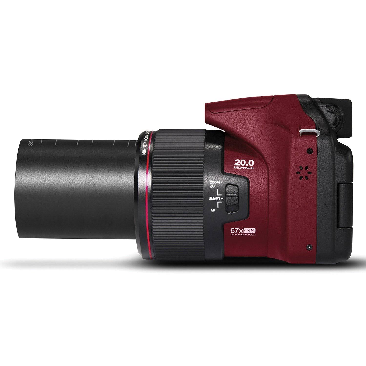 Minolta Mn67z-r Mn67z 20.0-Megapixel 1080p Full HD 67x Optical Zoom Wi-Fi Bridge Camera (Red)