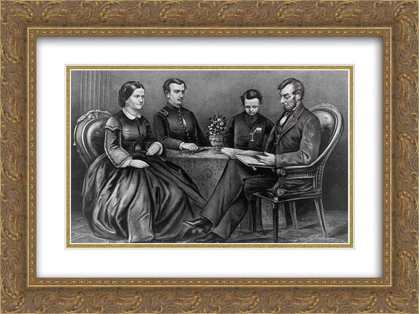 Currier and Ives 2x Matted 24x18 Gold Ornate Framed Art Print 'The Lincoln Family '