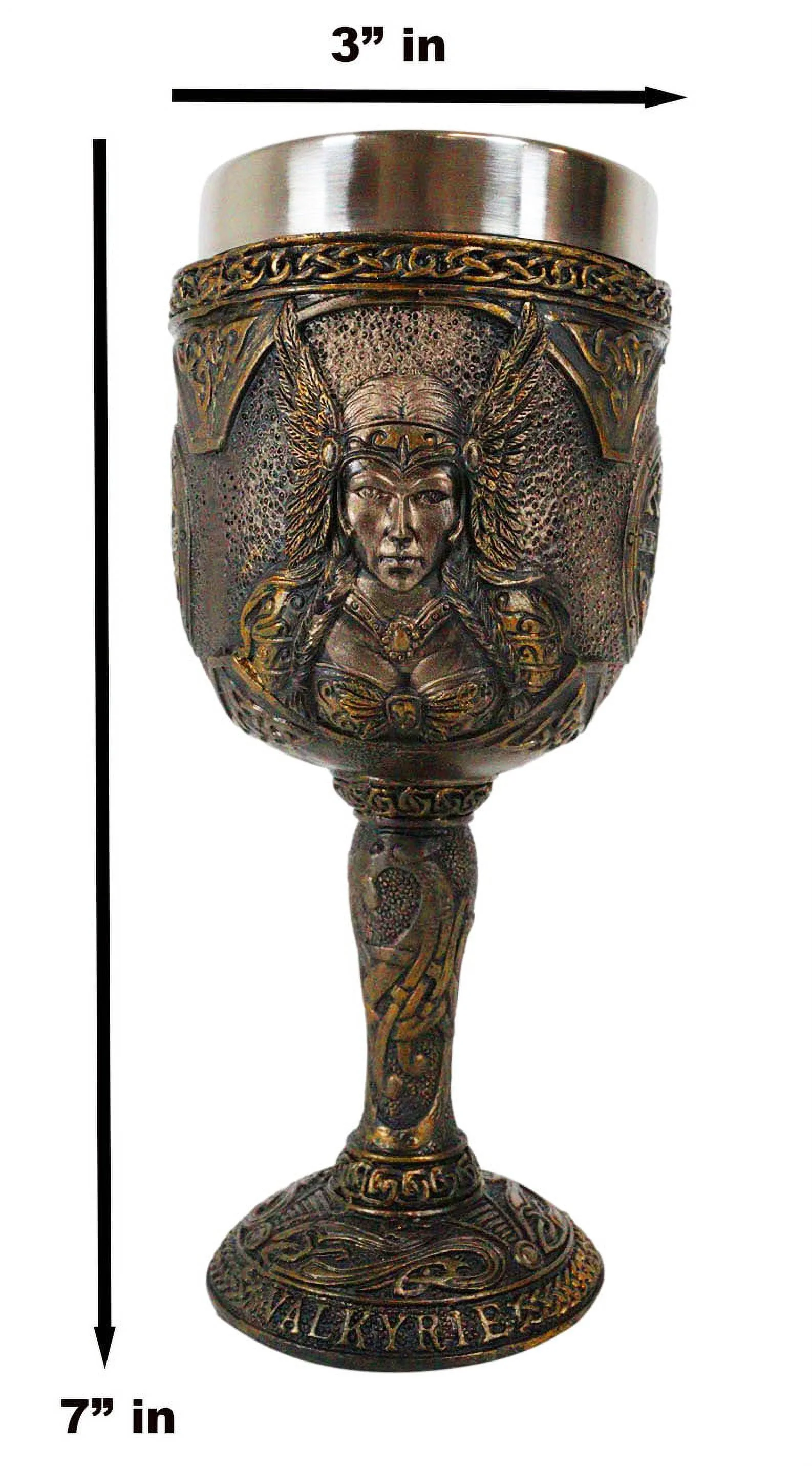 Ebros Goddess Valkyrie 7oz Resin Wine Goblet Chalice With Stainless Steel Liner