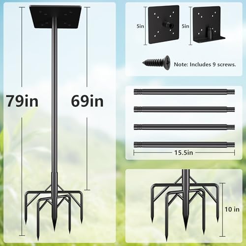Bird Feeder Pole Kit, 79 Inch Bird House Pole for Outdoors Heavy Duty,5 Base Prongs Adjustable Birds Feeder Stand for House