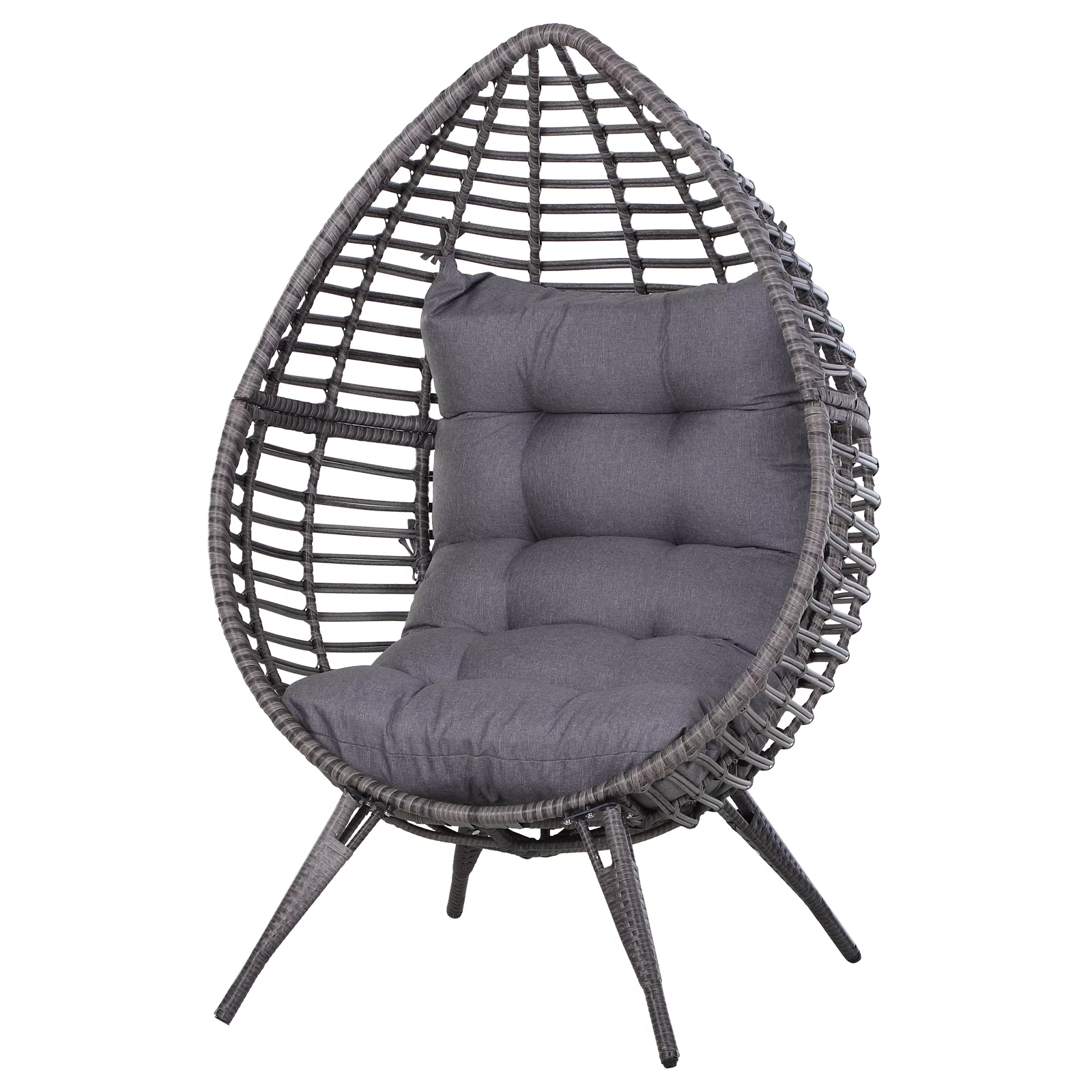 Outsunny Indoor Outdoor Wicker Egg Chair, Cushion, Gray