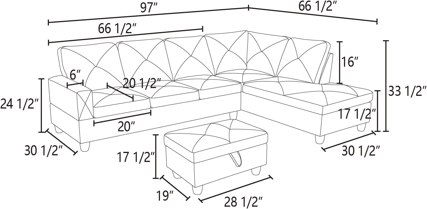 Sectional Sofa for Living Room Furniture Set with Chaise, Wear-Resistant Faux Leather, L-Shaped Couch for Modern Homes, Right, Brown