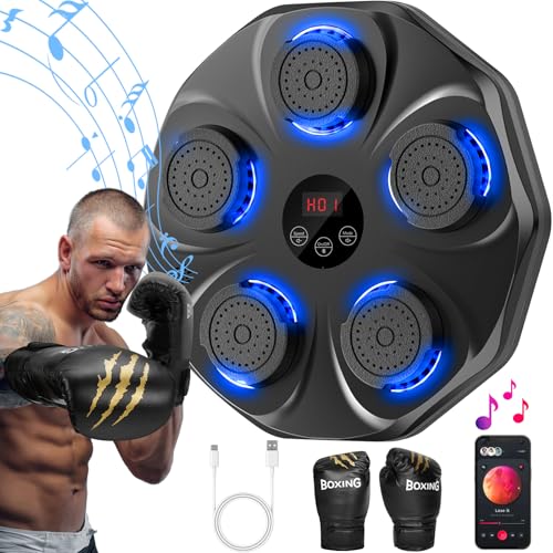 Music Boxing Machine, Interactive Punching Trainer with Boxing Gloves, Large Size Wall Mounted Electronic Boxing Target for Adults Kids, 9 Modes & 9 Speeds