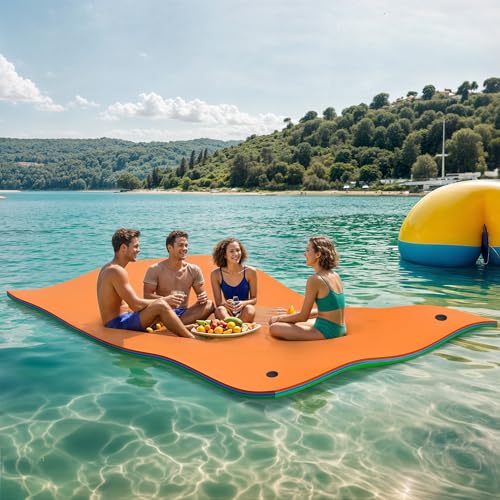 DWVO 9' X 6' Floating Water Mat with Storage Straps, Lily Pad Floating Mat for Outdoor Water Activities, 3-Layer XPE Foam Water Mat for Lakes, Pools, River, Ocean