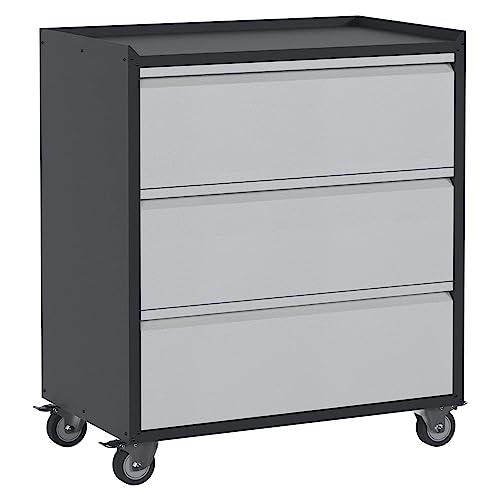 Aobabo Steel Wheeled Lockable Tool Box Supply Cabinet Organizer with Drawer, Adjustable Storage Shelves for Home, Office, and Garage, Black/Gray