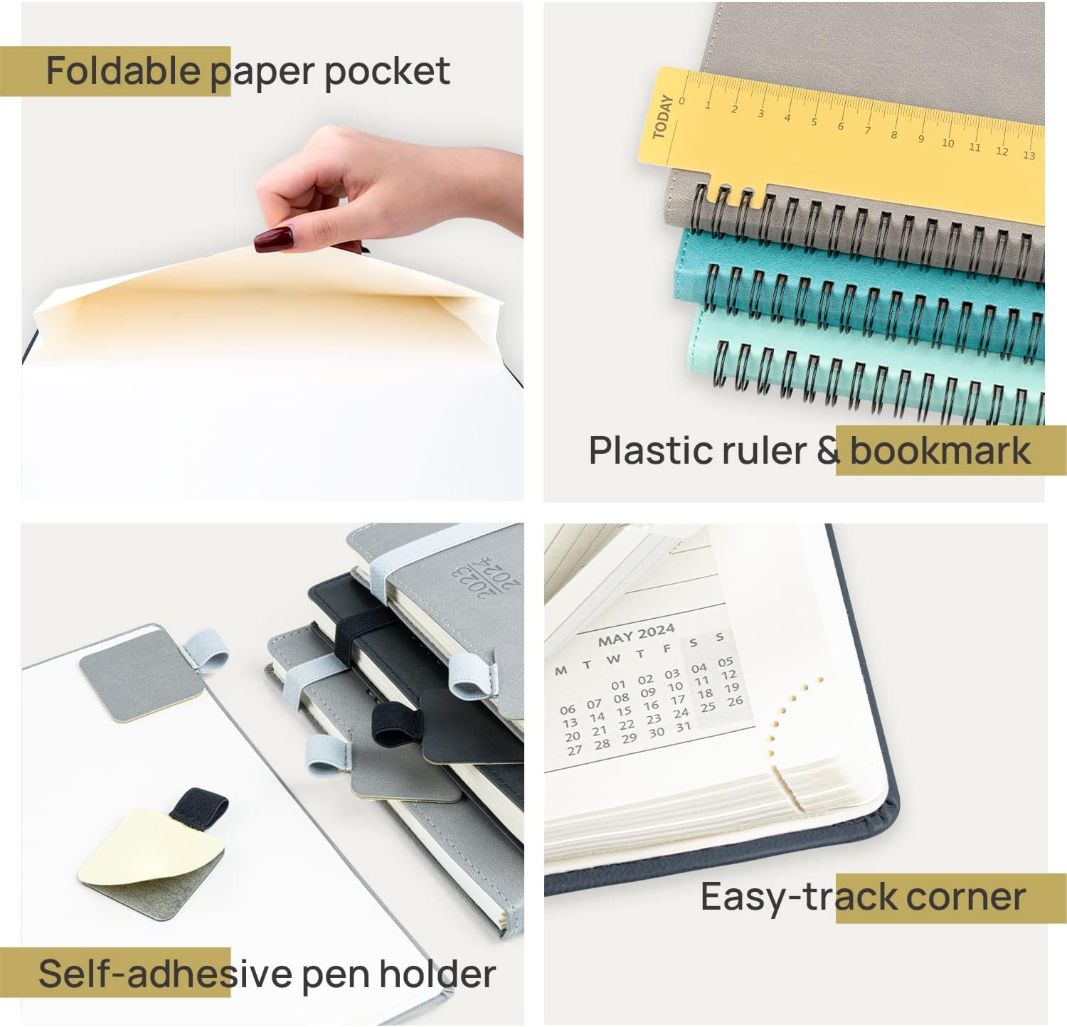 POPRUN Monthly Planner 2024-2025 Spiral Bound (6.5'' x 8.5'') 18 Months Calendar (Jan 2024 - Jun 2025) - 4 Pages per Month with Monthly Expense & Notes, Vegan Leather Cover - Brown