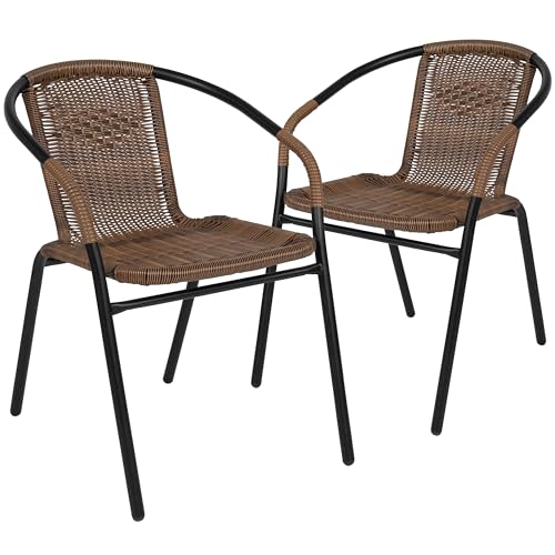 Flash Furniture Lila 4 Pack Beige Rattan Indoor-Outdoor Restaurant Stack Chair | Versatile and Stylish Seating