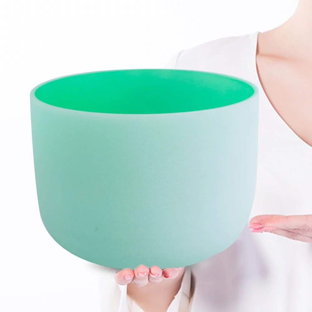 432 Hz F Heart Chakra Green Color Quartz Frosted Crystal Singing Bowl 8 inch