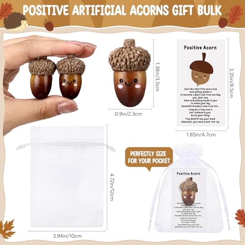 Huwena 100 Set Thanksgiving Gift Bulk for Coworker Employee Fall Artificial Fake Resin Acorn Potato Pumpkin Decor Positive Card Appreciation Gift for Fall Goodie Bag Stuffer Party Favor (Acorn)