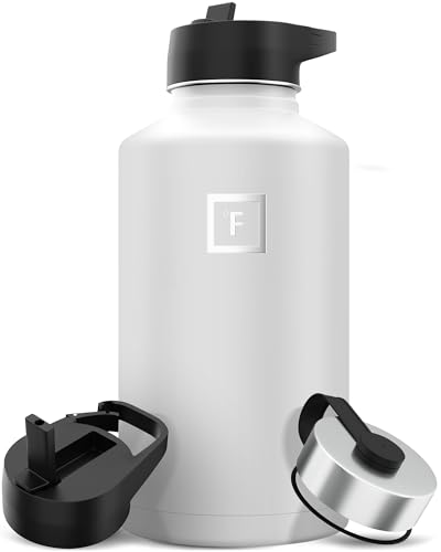 IRON °FLASK Camping & Hiking Hydration Flask with 3 Lids - Stainless Steel, Double Walled & Vacuum Insulated Water Bottle - Leak Proof & BPA Free (Midnight Black, Straw - 40 oz)