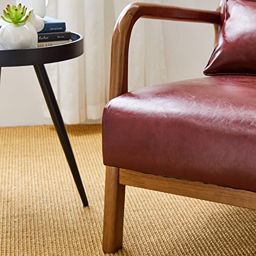 Glitzhome 2 Set Mid Century Black Accent Armchair, Single Reading Armchair PU Leather Lounge Chair with Walnut Ruberwood Frame