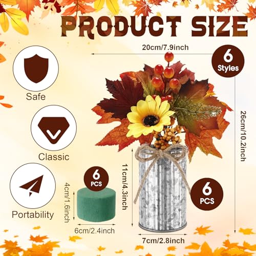 6 Pack Fall Table Centerpieces Fall Faux Potted Plants Thanksgiving Floral Arrangements Artificial Maple Leaf Picks in Metal Pots for Autumn Wedding Farmhouse Home Mantel Decor