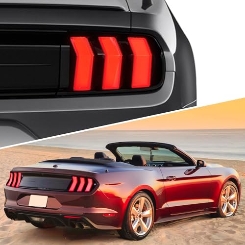 VLAND LED Rear Lights Compatible with Mustang 2015-2023 w/Sequential Turn Signal (5-Modes Switchable Lighting), Clear Lens Taillight Assembly, Passenger&Driver Sides (Clear)