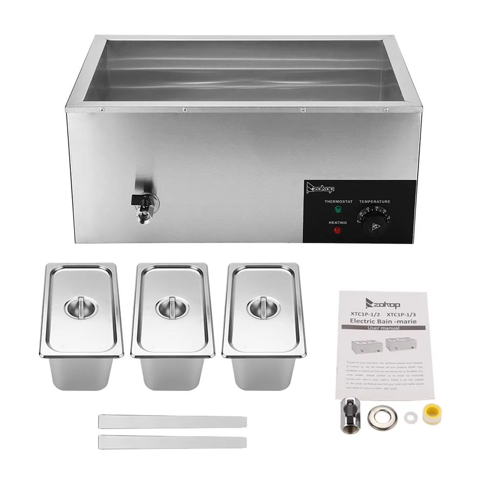 ZOKOP 6.9Qt 3-Pan Commercial Electric Food Warmer Stainless Steel Buffet Bain Marie Food Warmer