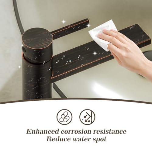 Phiestina Brushed Gold One Hole High Bathroom Vessel Sink Faucet, Single Hole Single Handle Tall Bathroom Faucet, with Pop Up Drain and Water Supply Line,FH01-BG-V