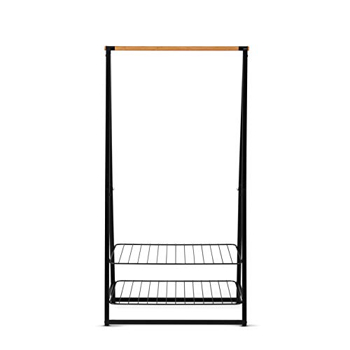 Brabantia - Linn Clothes Rack, Compact - Free Standing Clothing Rail - Clothes Storage - Hang, Air, or Dry Clothes - Sturdy Steel Frame & Bamboo Rod - 19 x 13 x 67 inches - Black