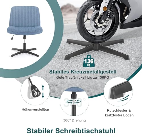 DUMOS Criss Cross Chair Legged Office Wide Comfy Desk Seat, No Wheels Armless Computer Task Seating, Swivel Vanity Home Height Adjustable