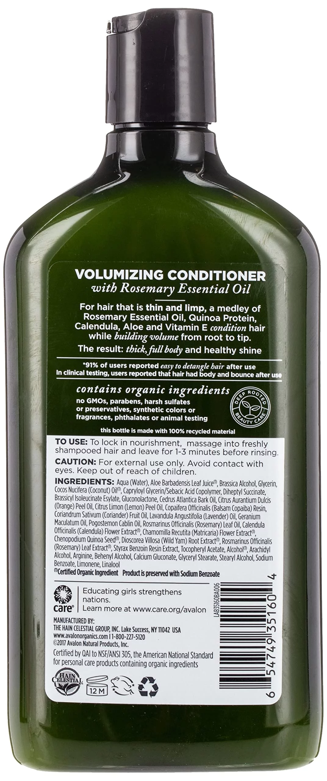 Avalon Organics Volumizing Conditioner, Rosemary, 11 Fl Oz