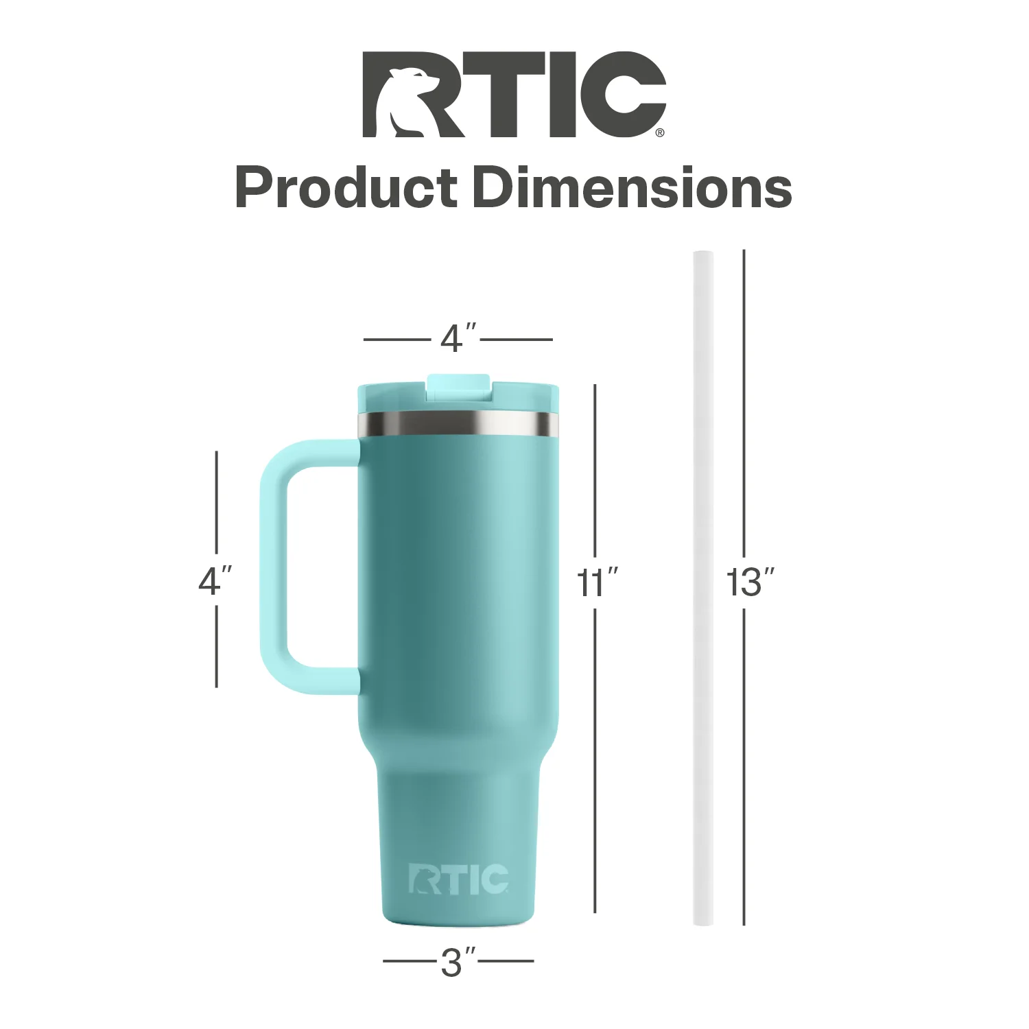 RTIC 40 OZ Ceramic Lined Road Trip Tumbler, Leak-Resistant Lid with Straw, Lagoon