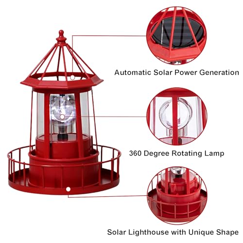 Solar Lighthouse Rotating Light, 360 Degree Rotating Lamp Waterproof Statue Rotating Lights, Courtyard Decoration Waterproof Garden Smoke Towers Statue Lights for Lawn Patio Pond Yard Decor