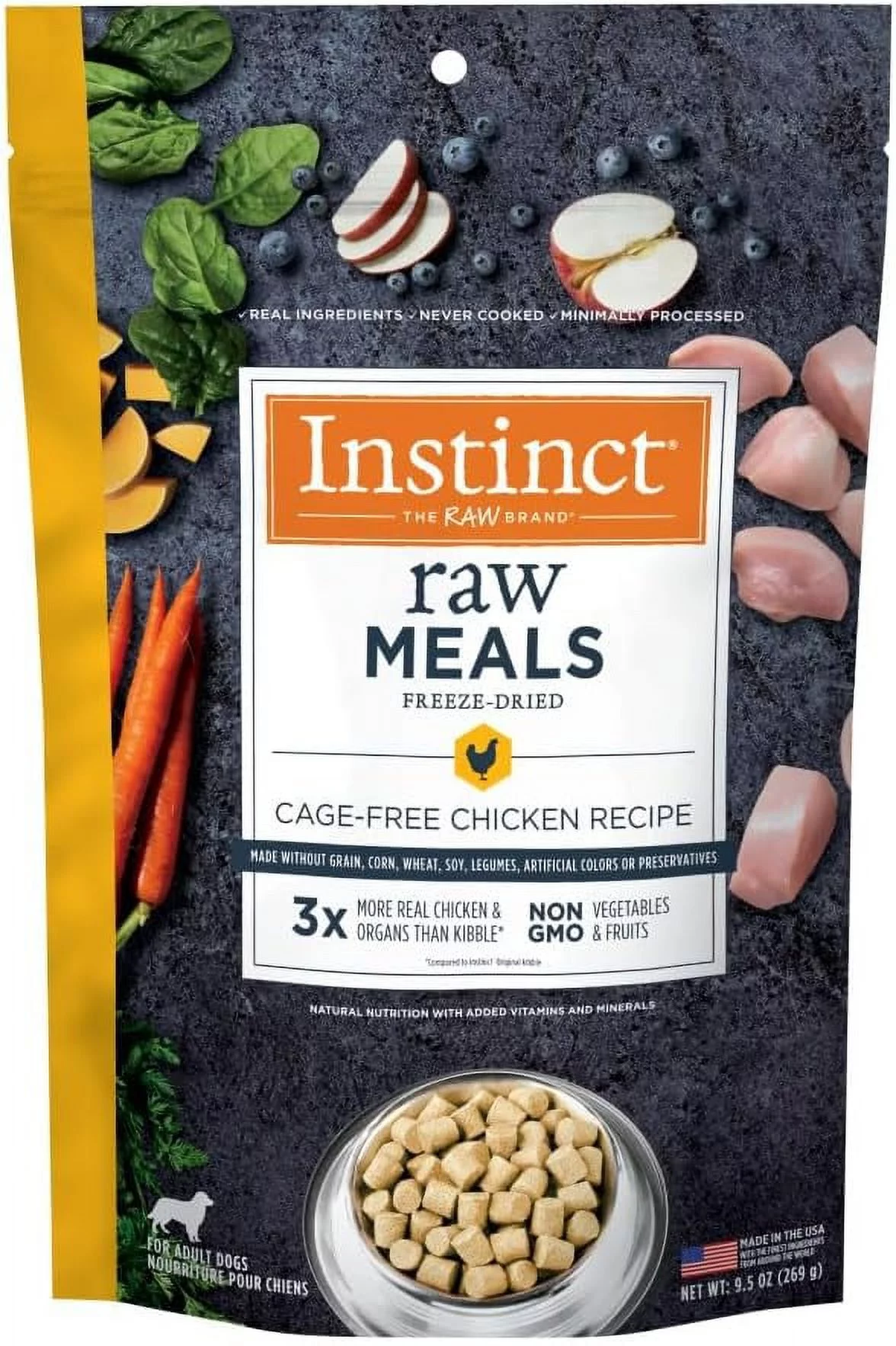 Freeze Dried Raw Meals Grain Free Cage Free Chicken Recipe Dog Food, 9.5 oz. Bag