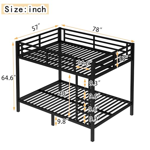 Heavy Duty Bunk Bed Frame with Ladder, Twin XL Over Twin XL Bunk Beds with Safety Guardrails, Adults Bunk Beds with Noise-Reducing Rubber Stoppers, Easy Assemble, Black