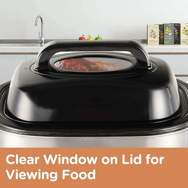 CozyHom 24 QT Electric Roaster Oven, Stainless Steel Roaster Pan with Self-Basting Lid Removable Insert Pot, Silver