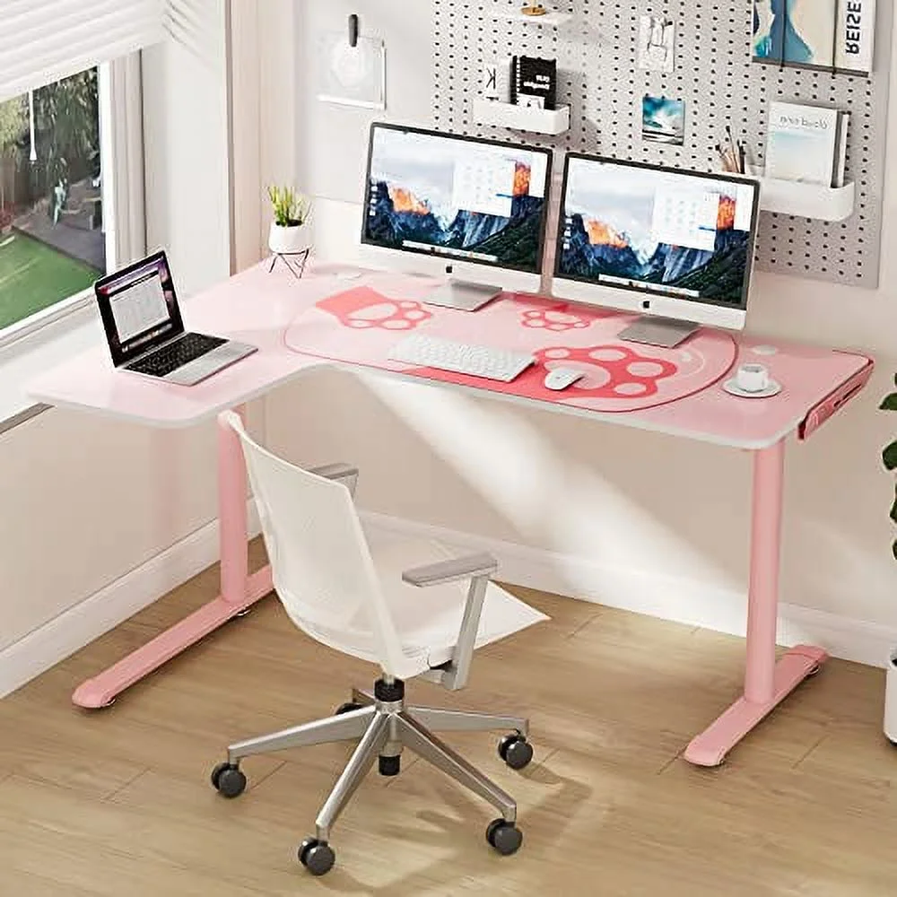 EUREKA ERGONOMIC L60 Gaming Desk Pink, L Shape Computer Corner Desk with Cable Management Mouse Pad for Home Office Work Study Writing Table Girl/Female/E-Sports Gamer, Easy to Assemble, Left Side